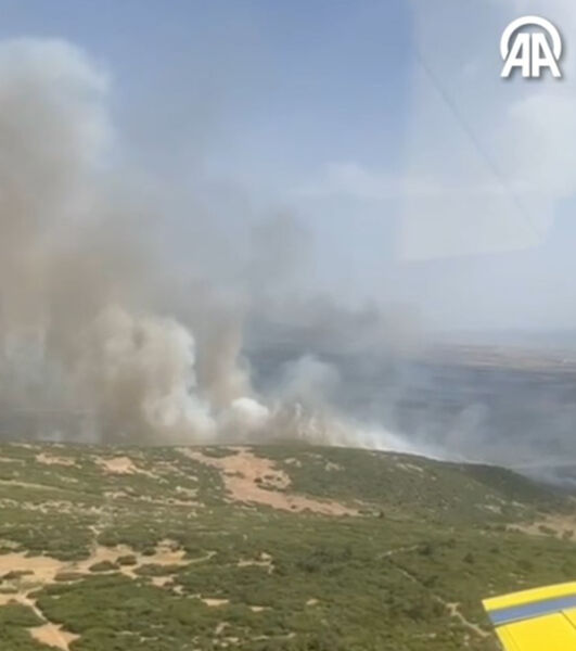 İzmir Foça'da yangın! Alevler büyüyor, havadan ve karadan müdahale başladı - 1. Resim