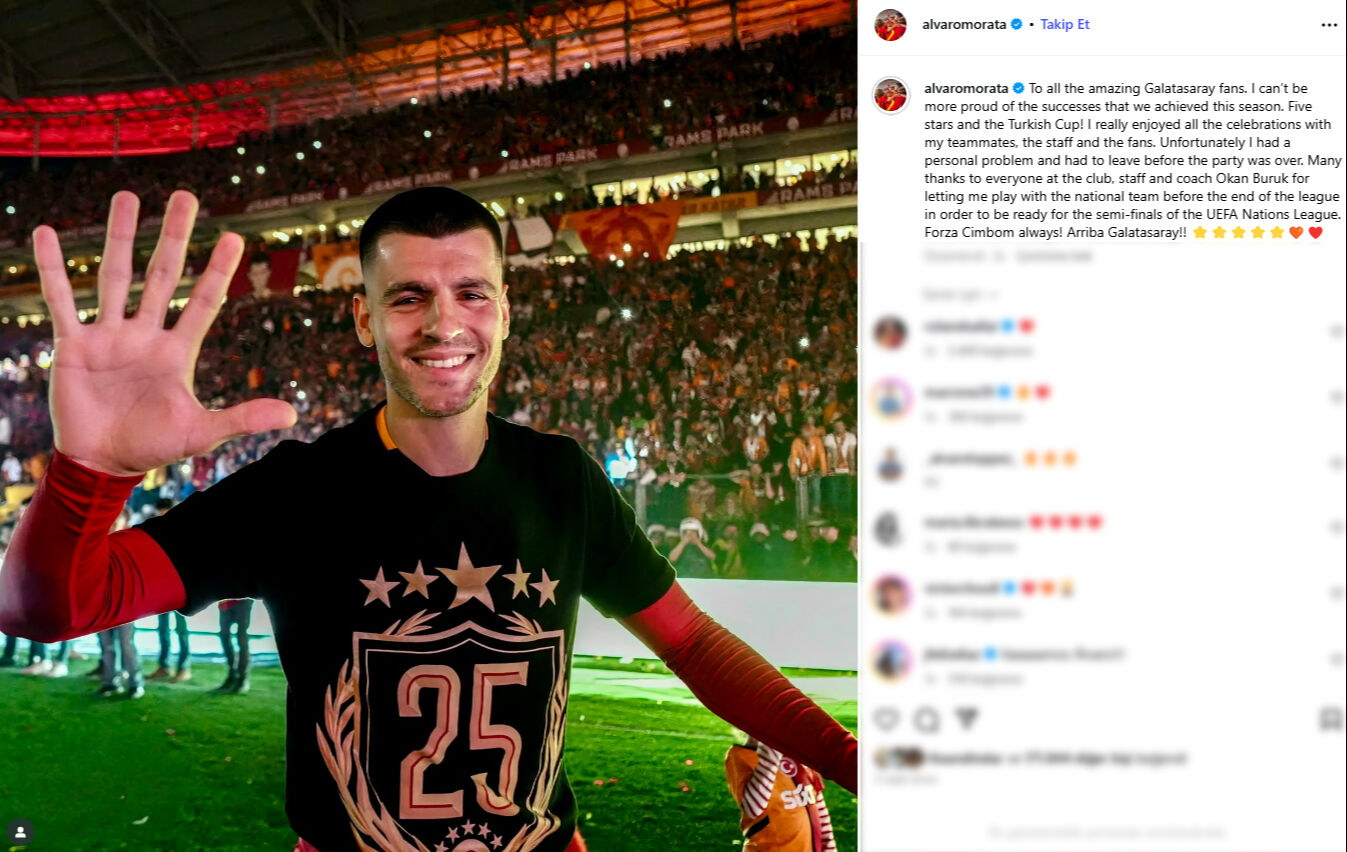 Yenikapı'daki kutlamaya katılmayan Alvaro Morata sessizliğini bozdu: Ayrılmak zorunda kaldım çünkü... - 2. Resim