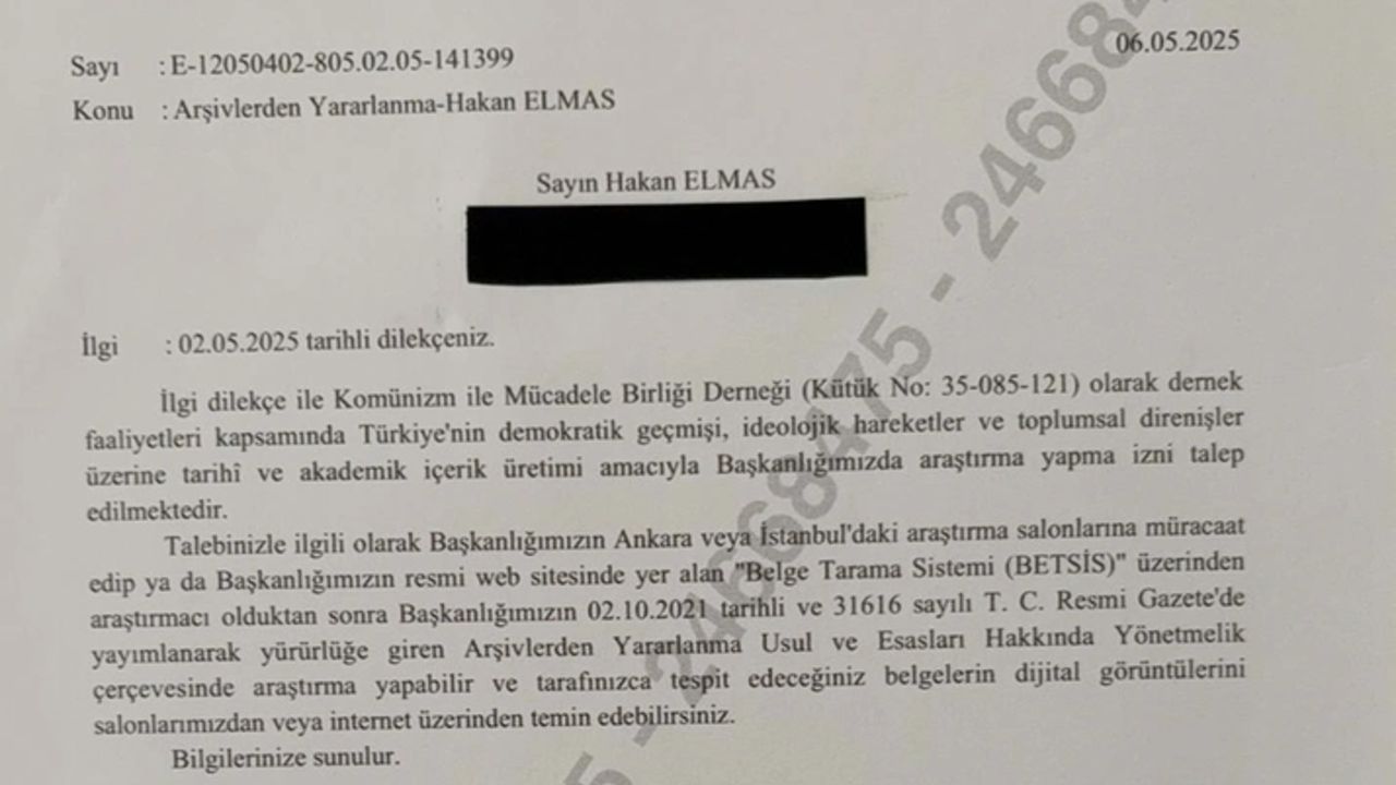 Komünizm ile Mücadele Derneği Başkanı Hakan Elmas’a devlet arşivlerinden araştırma izni Komünizm ile Mücadele Derneği Başkanı Hakan Elmas’a devlet arşivlerinden araştırma izni