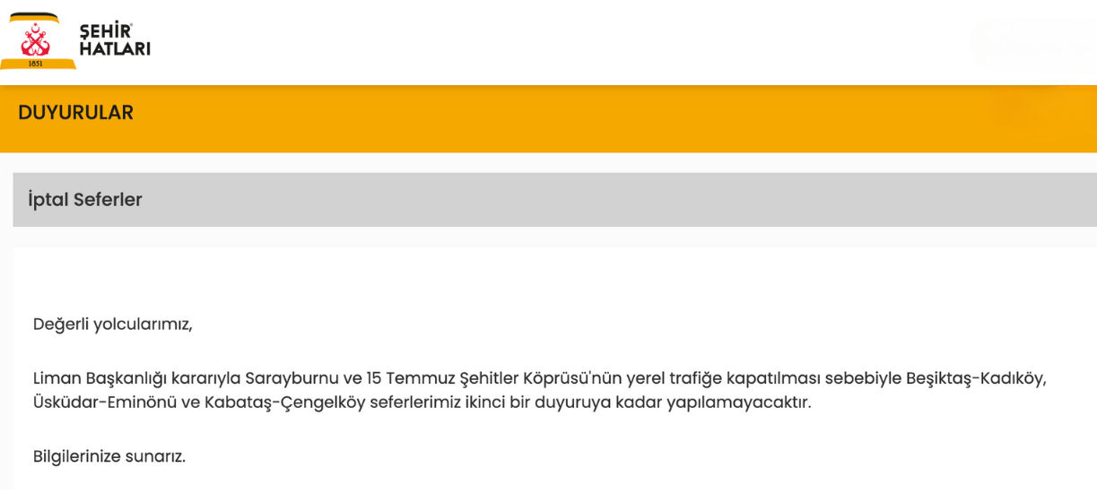 Vapur seferleri iptal mi son dakika? 29 Mayıs İDO, Şehir Hatları, İZDENİZ vapur seferleri duyuruları - 1. Resim