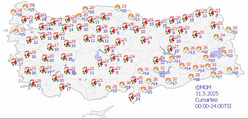 Hafta sonu her şey değişiyor! İstanbul, Ankara, İzmir... Meteoroloji 19 kenti işaret etti 31 Mayıs 2025 MGM hava durumu tahmin haritası
