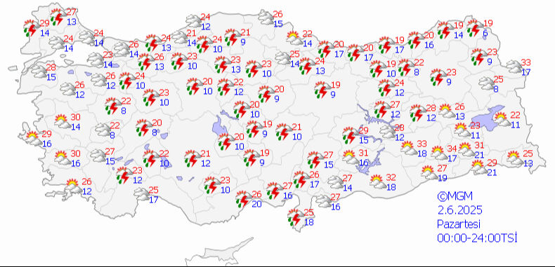 Meteoroloji'den 4 kente 'sarı kodlu' uyarı! Çok kuvvetli geliyor 2 Haziran 2025 MGM hava durumu tahmin haritası