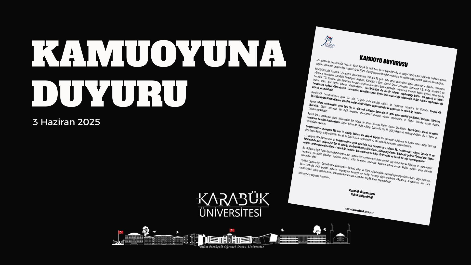 Karabük Üniversitesi, Rektör Kırışık’a yönelik iddiaları yalanladı - 1. Resim