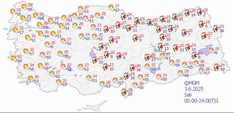 Meteoroloji saat verdi, 4 kenti 'sarı kod' ile uyardı! Kuvvetli sağanak yolda 3 Haziran 2025 MGM hava durumu tahmin haritası