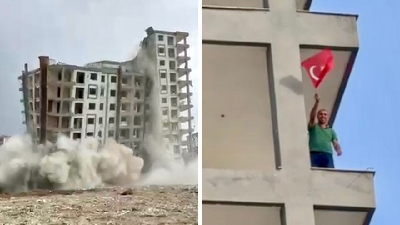 Duygulandıran görüntüler Malatya'dan! Yıkım esnasında Türk bayrağını unutmadı Duygulandıran görüntüler Malatya'dan! Yıkım esnasında Türk bayrağını unutmadı