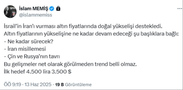 İslam Memiş gram altın için ne diyor İslam Memiş gram altın yorumları