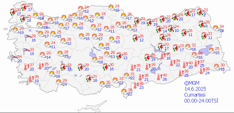 14 Haziran 2025 MGM hava durumu tahmin haritası
