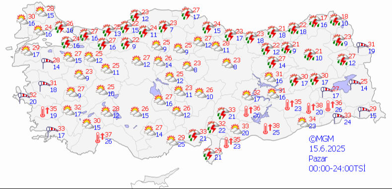 15 Haziran 2025 MGM hava durumu tahmin haritası