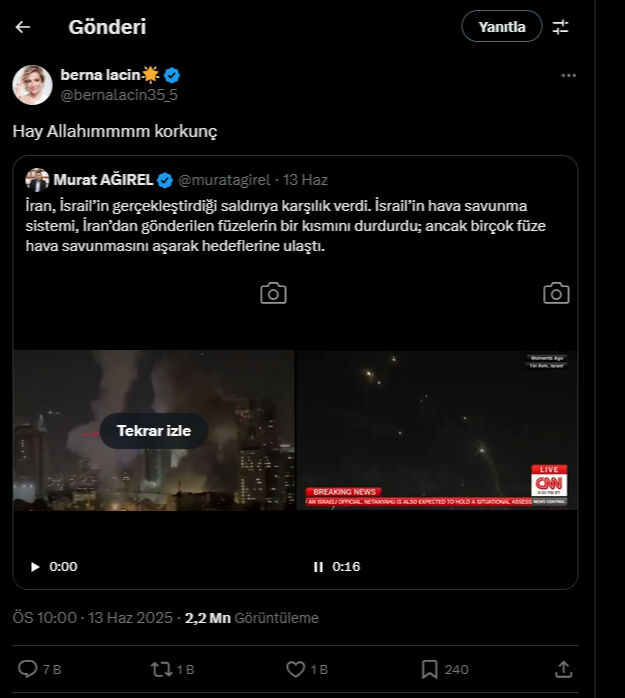 İsrail vurulunca böyle yazdı! Berna Laçin'e tepki büyük: Sosyal medya ayağa kalktı İsrail vurulunca böyle yazdı! Berna Laçin'e tepki büyük: Sosyal medya ayağa kalktı - 3. Resim