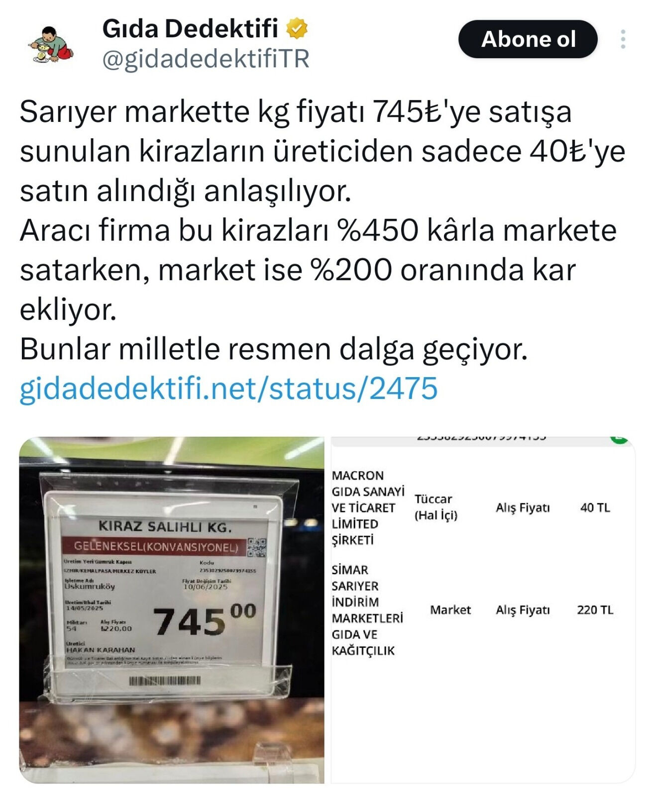 Aradaki fark kime gidiyor? Markette 745 TL'ye satılan kirazın tarla fiyatı pes dedirtti - 1. Resim