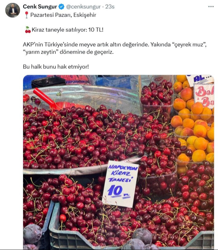 "Kirazın tanesi 10 TL" etiketi olay oldu! CHP eleştirdi, esnaf tepki gösterdi - 1. Resim