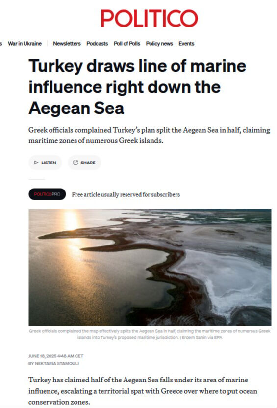 Türkiye Ege'de oyunu kurdu, Atina 'bölündük' dedi! Politico gelişmeyi manşet yaptı Türkiye Ege'de haritayı masaya koydu! Atina şikayet yağdırdı, Politico manşete taşıdı - 1. Resim