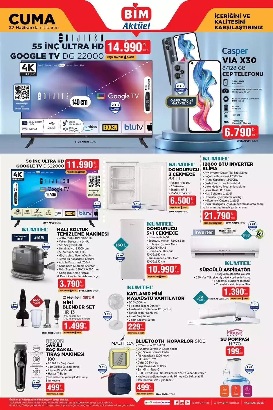 27 Haziran 2025 BİM aktüel kataloğu paylaşıldı! Klima,  Halı Koltuk Temizleme Makinesi, dondurucu indirime giriyor - 1. Resim
