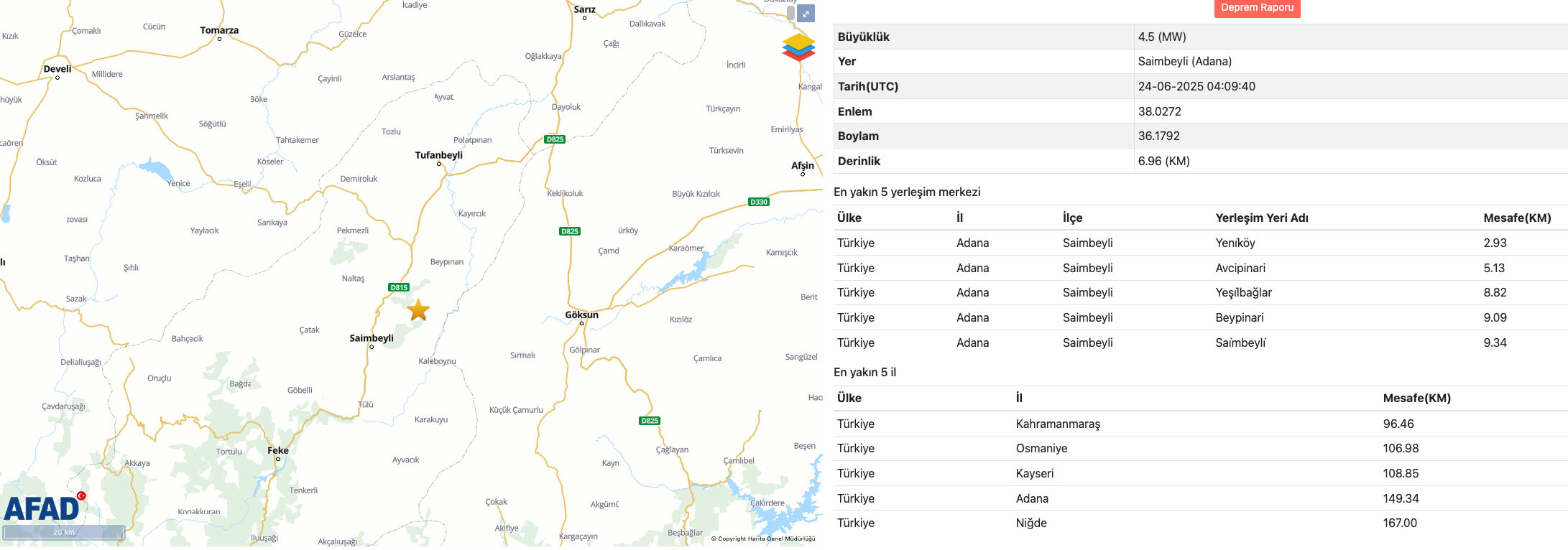 Adana'da deprem oldu mu? Son dakika deprem listesi 24 Haziran Salı - 1. Resim