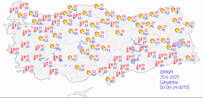 AKOM'dan İstanbullulara 'termal stres' uyarısı! Termometre 40'ı görecek 25 Haziran 2025 MGM hava durumu tahmin haritası