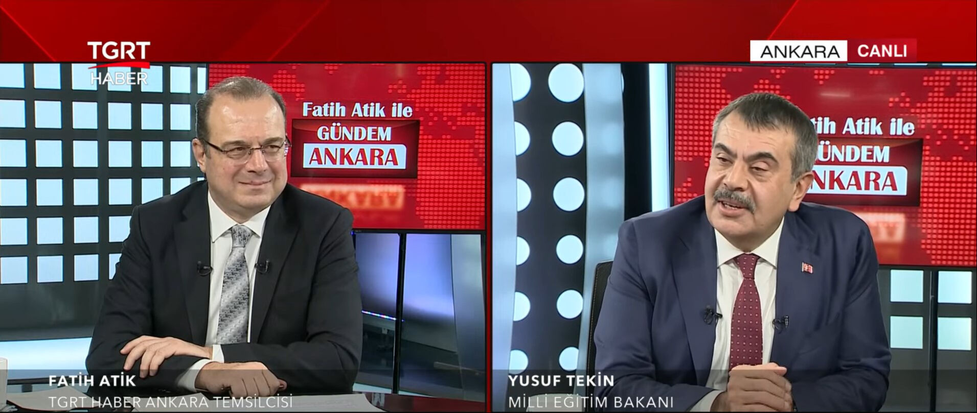 Bakan Tekin'den TGRT Haber önemli açıklamalar... Mülakatlarla ilgili çarpıcı sözler: Karşıyım deyip mülakatla çaycı alıyorlar Bakan Tekin TGRT Haber'de... Canlı yayında önemli açıklamalar - 1. Resim