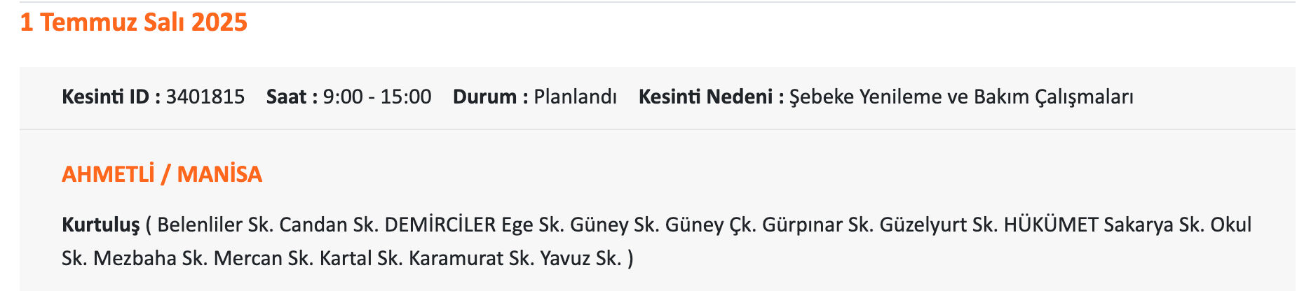 Akhisar, Alaşehir, Demirci elektrik kesintisi sorgulama: 1- 2 Temmuz 2025 Manisa'nın hangi ilçelerinde elektrikler kesilecek? - 2. Resim
