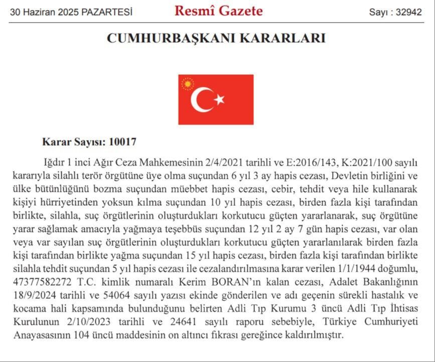 Cumhurbaşkanı Erdoğan imzaladı, 2 mahkumun kalan cezası kaldırıldı - 1. Resim