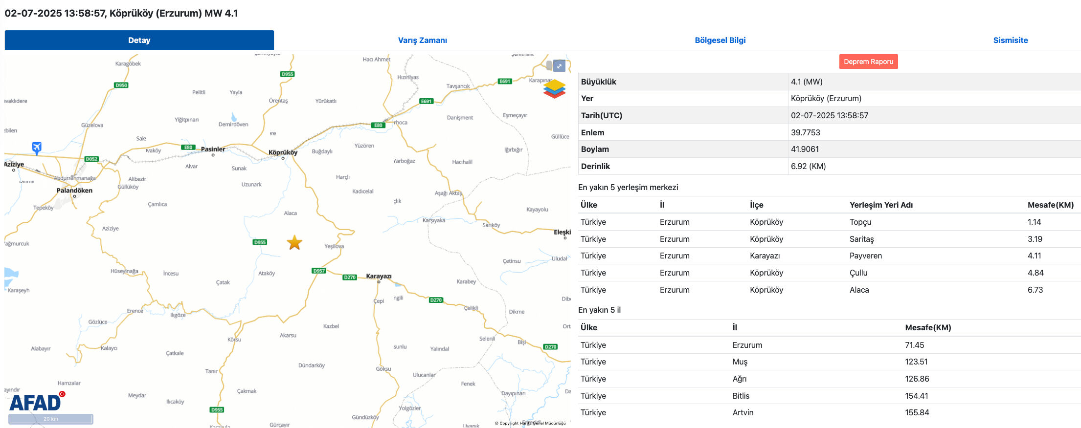 Erzurum’da deprem mi oldu? Köprüköy’de 4.1 büyüklüğünde deprem meydana geldi - 1. Resim