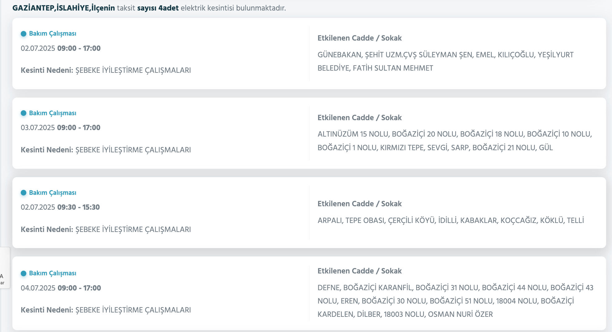Gaziantep elektrik kesintisi listesi paylaşıldı! 2-3 Temmuz 2025 Araban, Islahiye, Nizip, Şahinbey'de elektrikler ne zaman gelecek? - 3. Resim