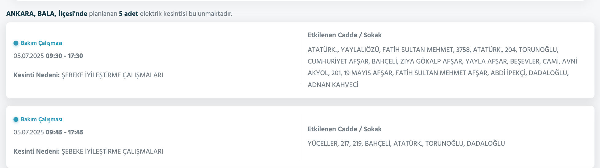 5-6 Temmuz Ankara elektrik kesintisi sorgulama: Ankara'nın Akyurt, Ayaş, Bala, Çankaya, Çubuk, Elmadağ, Etimesgut ilçelerinde elektrikler ne zaman gelecek? - 5. Resim