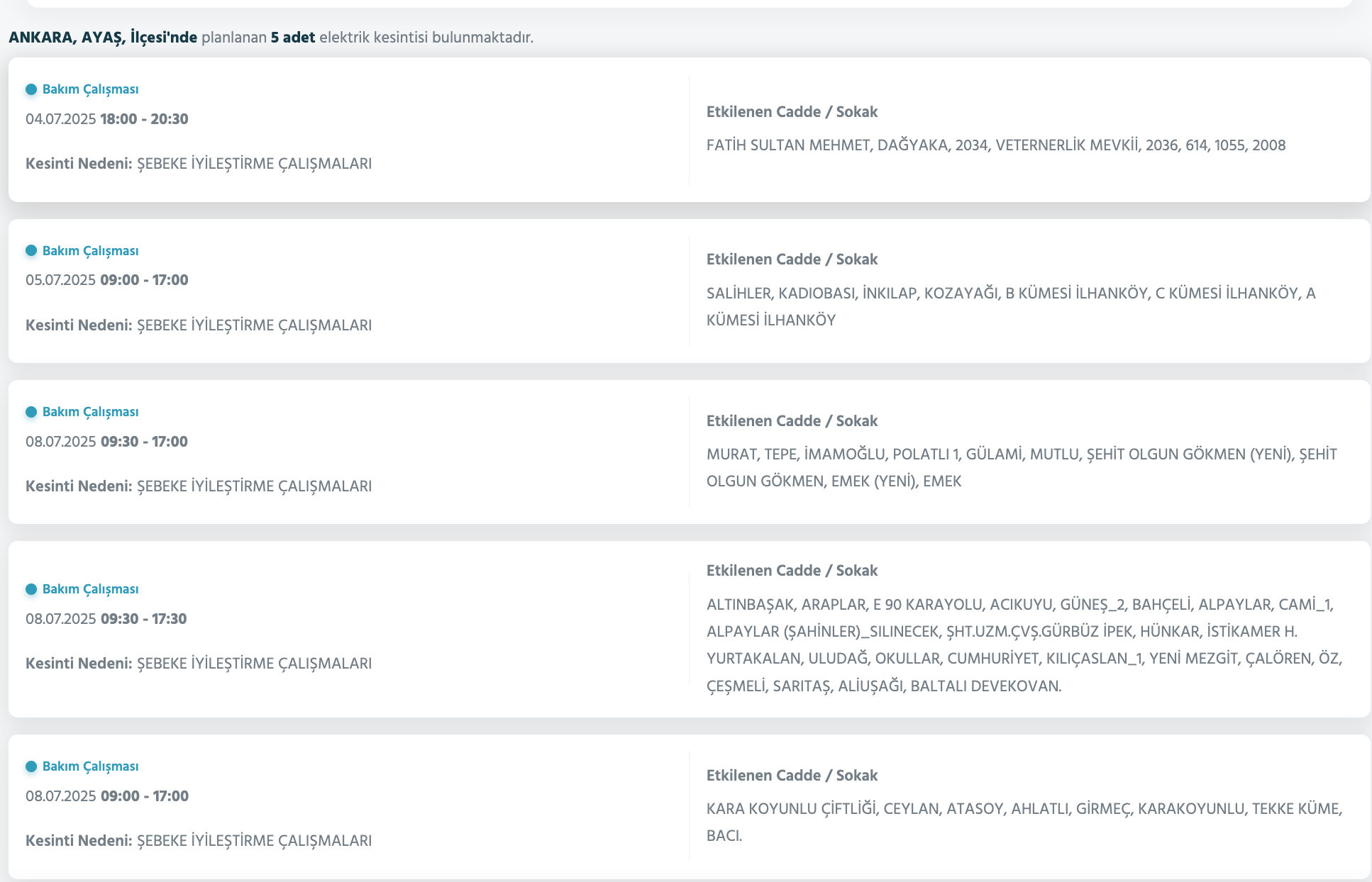 5-6 Temmuz Ankara elektrik kesintisi sorgulama: Ankara'nın Akyurt, Ayaş, Bala, Çankaya, Çubuk, Elmadağ, Etimesgut ilçelerinde elektrikler ne zaman gelecek? - 4. Resim