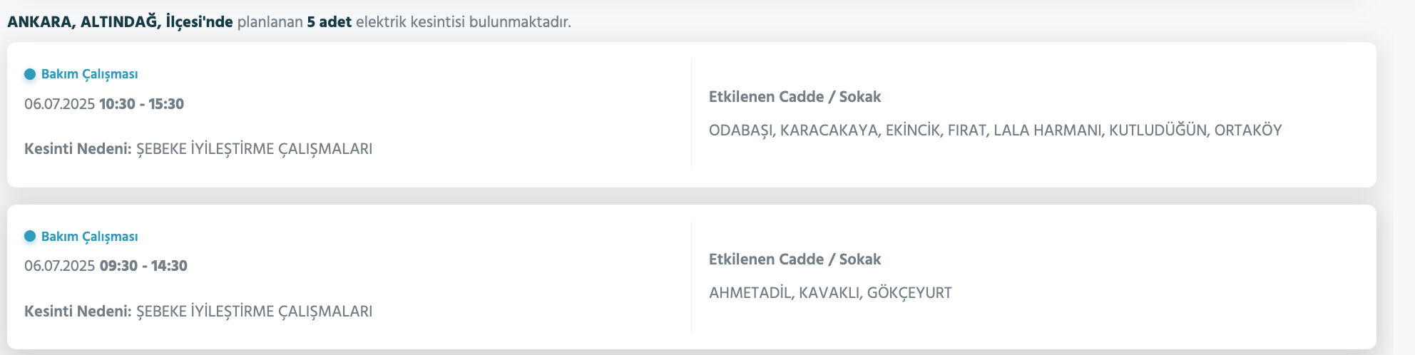 5-6 Temmuz Ankara elektrik kesintisi sorgulama: Ankara'nın Akyurt, Ayaş, Bala, Çankaya, Çubuk, Elmadağ, Etimesgut ilçelerinde elektrikler ne zaman gelecek? - 3. Resim