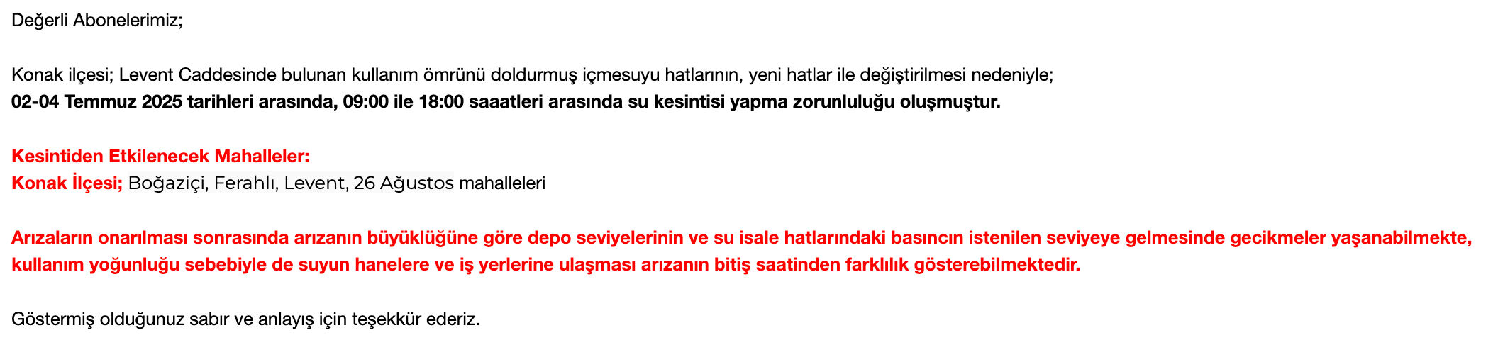 Konak, Gaziemir, Ödemiş ve Kınık'ta sular ne zaman gelecek? 4 Temmuz İZSU su kesinti sorgulama ekranı - 2. Resim