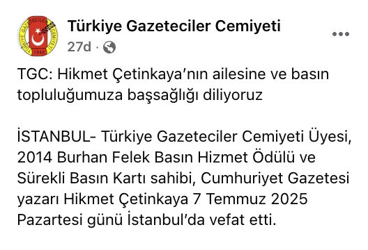 Hikmet Çetinkaya kimdir, neden öldü, hastalığı neydi? Türkiye Gazeteciler Cemiyeti üyesi Çetinkaya hayatını kaybetti - 2. Resim