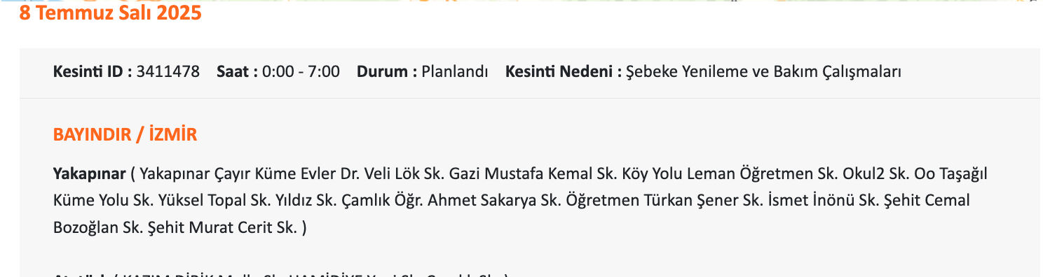 8-9 Temmuz İzmir elektrik kesintisi listesi! Aliağa, Balçova, Bayındır, Bornova, Seferhisar, Ödemiş'te elektrikler ne zaman gelecek? - 4. Resim