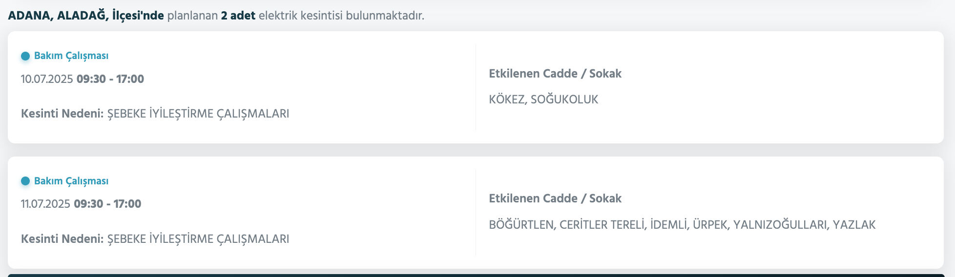 9-10 Temmuz Adana elektrik kesintisi sorgulama: Seyhan, Çukurova, Yüreğir, Sarıçam, Karaisalı, Ceyhan'da elektrikler ne zaman gelecek? - 3. Resim