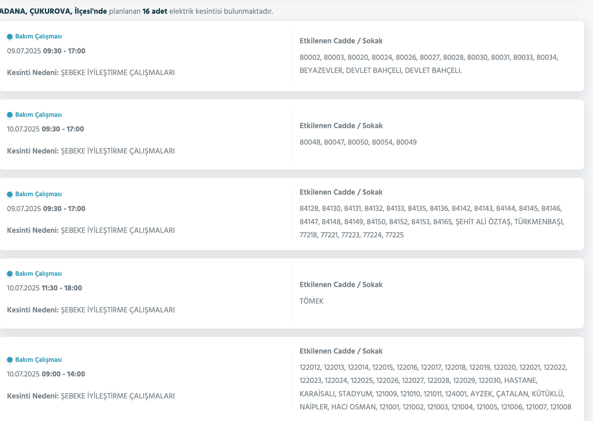 9-10 Temmuz Adana elektrik kesintisi sorgulama: Seyhan, Çukurova, Yüreğir, Sarıçam, Karaisalı, Ceyhan'da elektrikler ne zaman gelecek? - 5. Resim