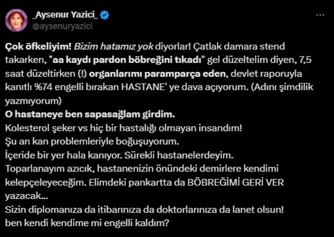 Uzun süre yoğun bakımda kalan Ayşenur Yazıcı'dan tüyler ürperten sözler: