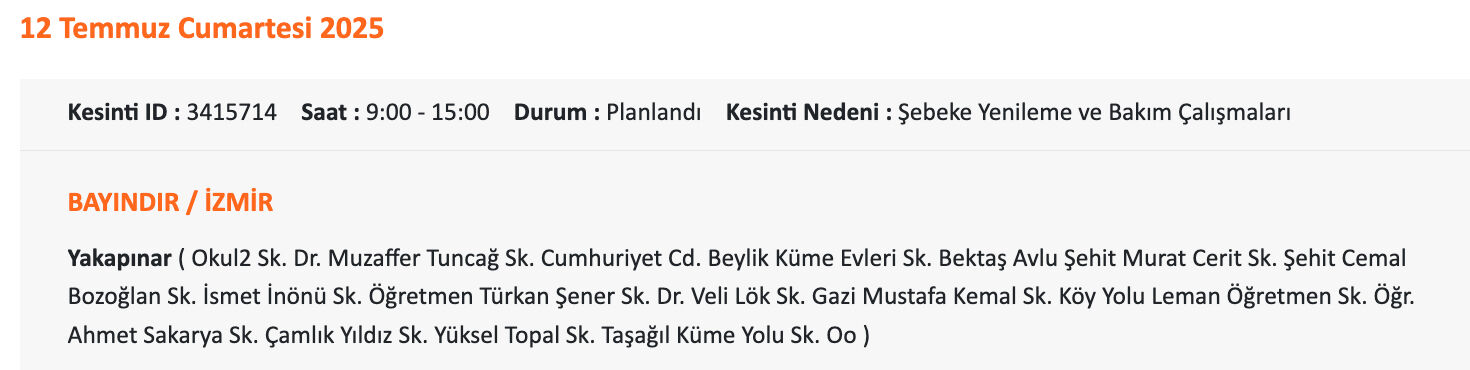 Gediz Elektrik'ten İzmirlilere uyarı: 11-12 Temmuz'da İzmir'in hangi ilçelerinde elektrik olmayacak? - 13. Resim