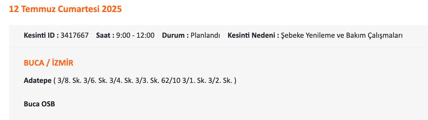Gediz Elektrik'ten İzmirlilere uyarı: 11-12 Temmuz'da İzmir'in hangi ilçelerinde elektrik olmayacak? - 19. Resim