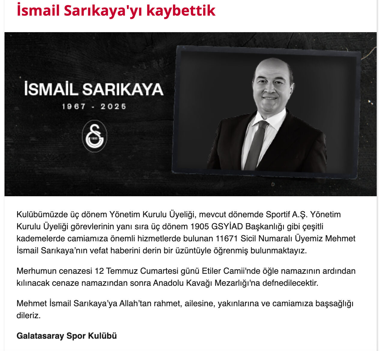 İsmail Sarıkaya cenazesi ne zaman, nerede? İsmail Sarıkaya’nın cenaze programı belli oldu - 2. Resim