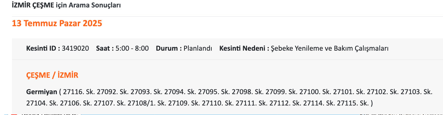 14 Temmuz İzmir elektrik kesinti listesi! GDZ Elektrik elektrik uyardı, İzmir'de elektrikler ne zaman gelecek, saat kaçta? - 8. Resim