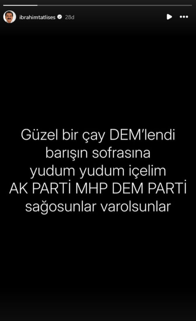 Cumhurbaşkanı Erdoğan'ın açıklamasından sonra İbrahim Tatlıses’ten dikkat çeken 'barış' mesajı:
