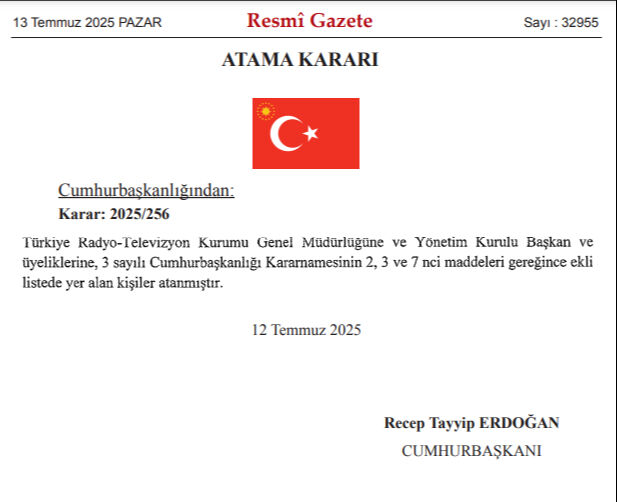 Erdoğan'dan Resmi Gazete'de yeni atama kararı: TRT y&ouml;netiminde değişiklik kararı - 1. Resim