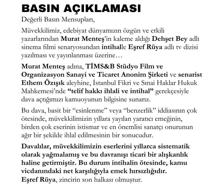 Eşref Rüya’ya telif davası! Senaryosunu Dehşet Bey filminden mi alındı? - 2. Resim