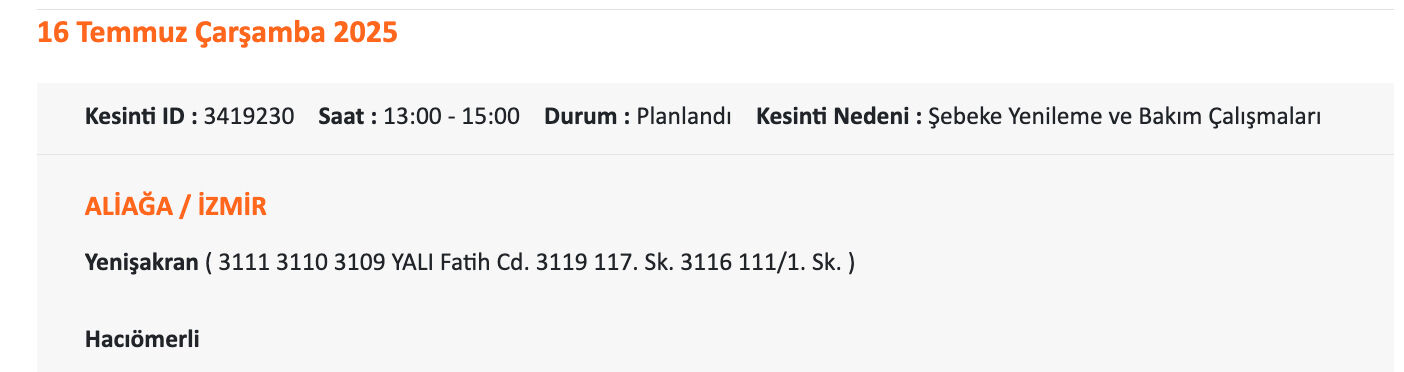 16 Temmuz Gediz Elektrik kesintisi sorgulama! İzmir'de elektrikler ne zaman gelecek? - 3. Resim