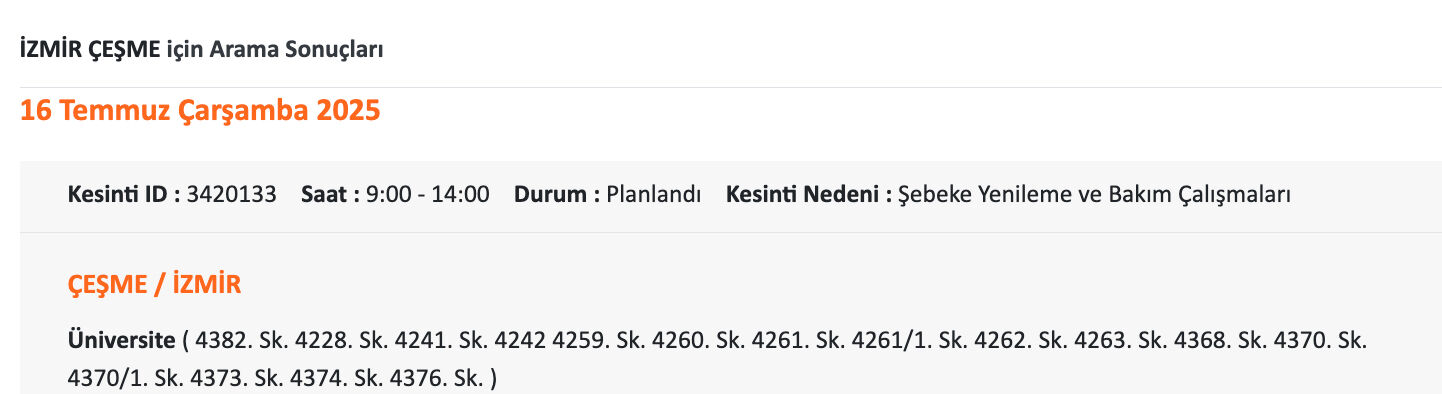 16 Temmuz Gediz Elektrik kesintisi sorgulama! İzmir'de elektrikler ne zaman gelecek? - 8. Resim