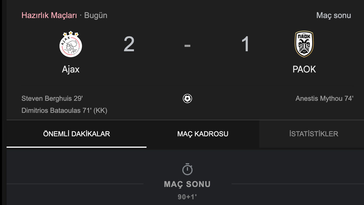 Ajax-Paok hazırlık maçı kaç kaç bitti? Maç skorları ve özeti... - 2. Resim