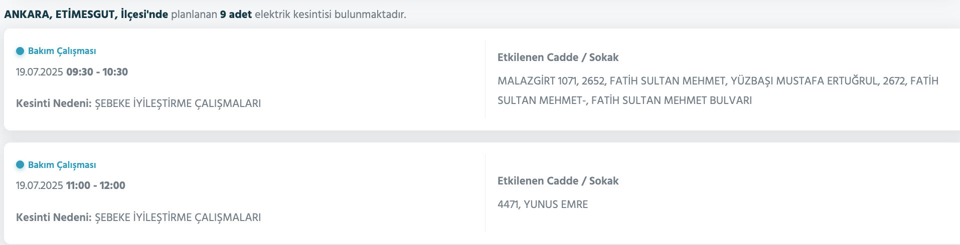 Ankara elektrik kesintisi sorgulama! 19 Temmuz Ankara'nın hangi ilçelerinde elektrikler yok, ne zaman gelecek? Ankara elektrik kesintisi sorgulama! 19 Temmuz Ankara'nın hangi ilçelerinde elektrikler yok, ne zaman gelecek? - 5. Resim