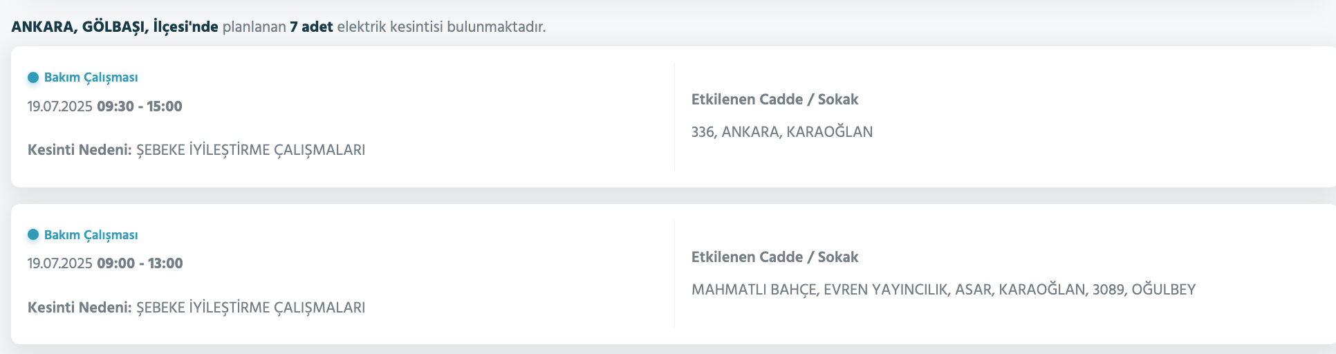 Ankara elektrik kesintisi sorgulama! 19 Temmuz Ankara'nın hangi ilçelerinde elektrikler yok, ne zaman gelecek? Ankara elektrik kesintisi sorgulama! 19 Temmuz Ankara'nın hangi ilçelerinde elektrikler yok, ne zaman gelecek? - 6. Resim