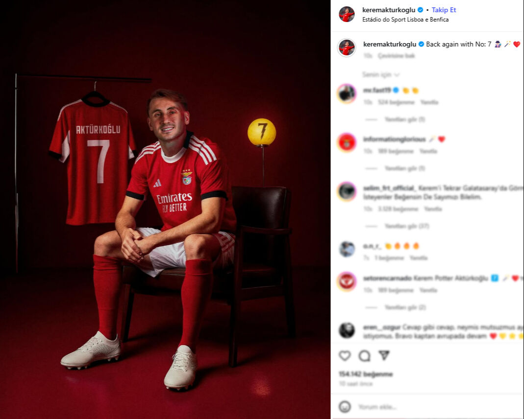 Kerem Akturkoglu announces in an Instagram post that he will wear number 7 at Benfica. (@keremakturkoglu via Instagram)