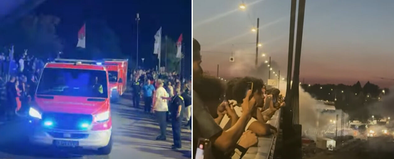 &Uuml;nl&uuml; nehrin kenarı doldu taştı! G&ouml;ky&uuml;z&uuml;ndeki şov &ouml;nce hayran bıraktı, sonra kaos yaşattı: 19 kişi yaralı - 2. Resim