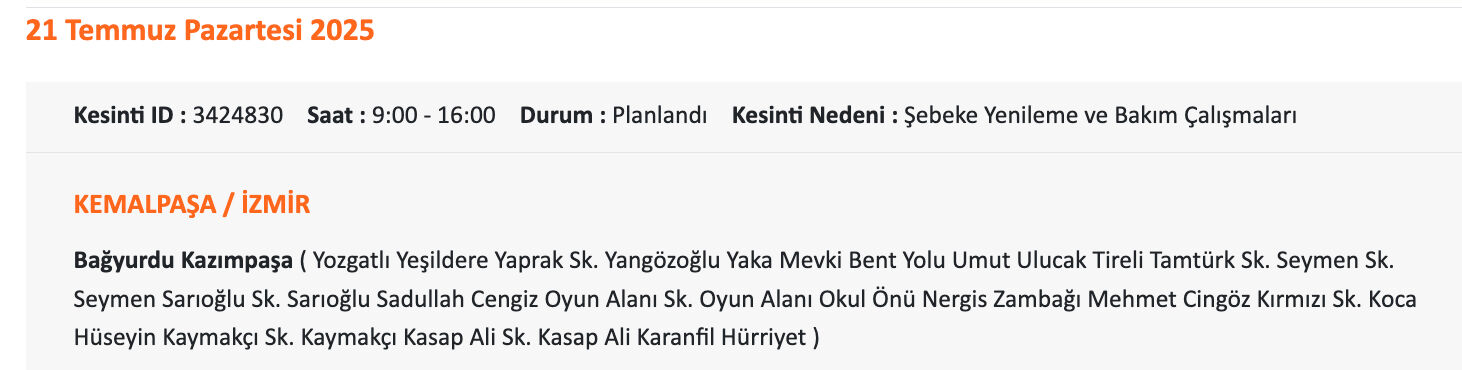 Çeşme, Karşıya, Menemen elektrik kesintisi sorgulama 21 Temmuz 2025! İzmir'de elektrikler ne zaman gelecek? Çeşme, Karşıya, Menemen elektrik kesintisi sorgulama 21 Haziran 20205! İzmir'de elektrikler ne zaman gelecek? - 11. Resim