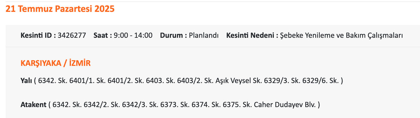 Çeşme, Karşıya, Menemen elektrik kesintisi sorgulama 21 Temmuz 2025! İzmir'de elektrikler ne zaman gelecek? Çeşme, Karşıya, Menemen elektrik kesintisi sorgulama 21 Haziran 20205! İzmir'de elektrikler ne zaman gelecek? - 10. Resim