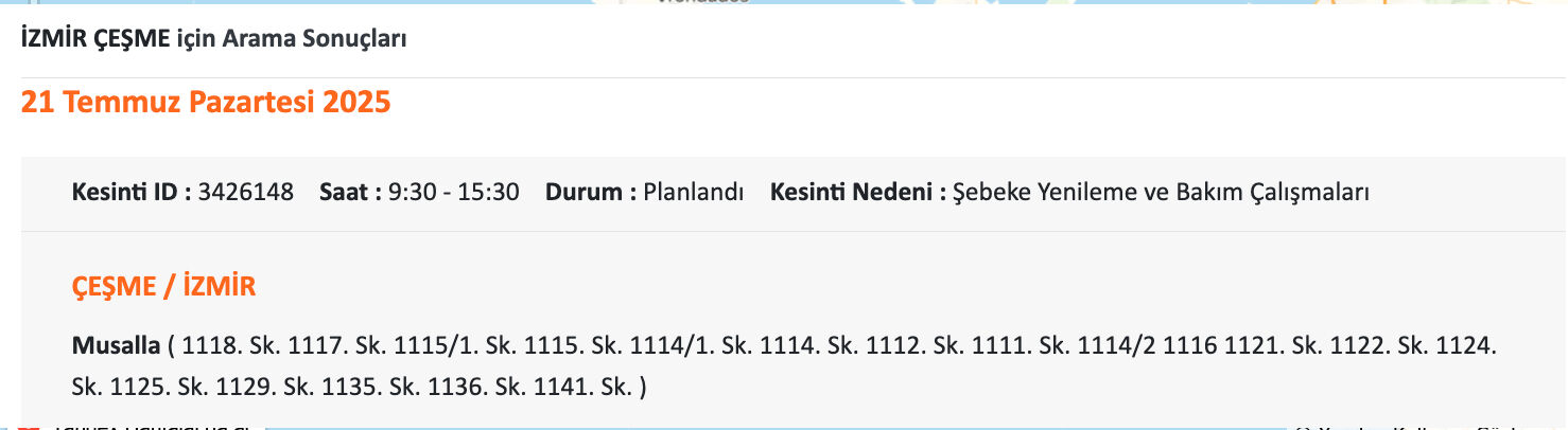 Çeşme, Karşıya, Menemen elektrik kesintisi sorgulama 21 Temmuz 2025! İzmir'de elektrikler ne zaman gelecek? Çeşme, Karşıya, Menemen elektrik kesintisi sorgulama 21 Haziran 20205! İzmir'de elektrikler ne zaman gelecek? - 9. Resim